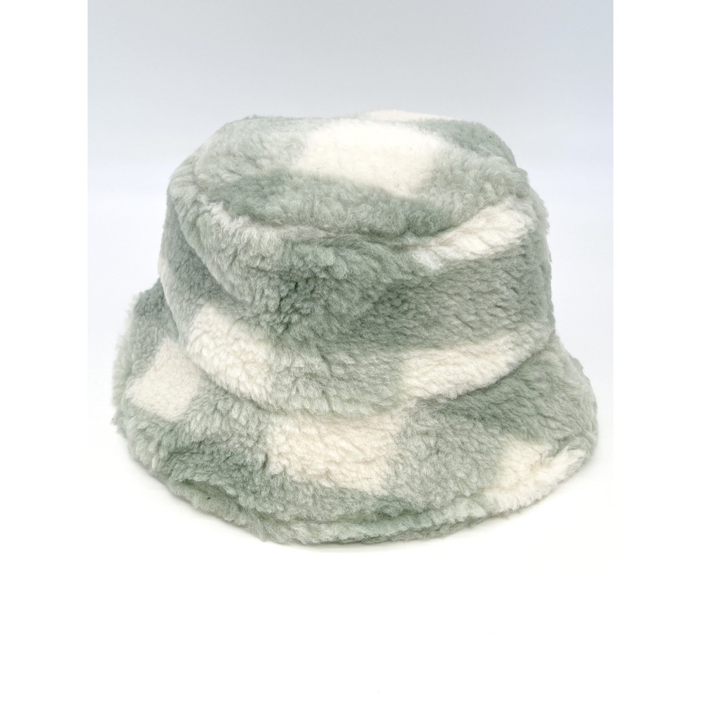 Stand Studio Womens Wera Bucket Hat Size S Mint Off White Faux Fur Check Scandi